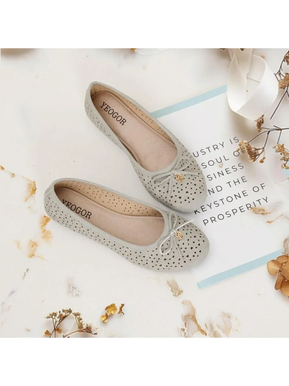 Women's Grey Comfortable Slip on Round Toe Casual Ballet Flat Shoes for Walking